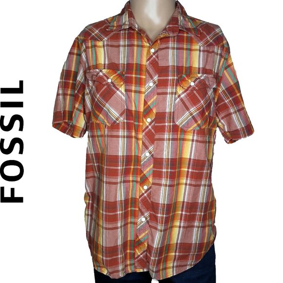 Fossil Other - Fossil Plaid Vintage Fit Pearl Snap Shirt Sz L